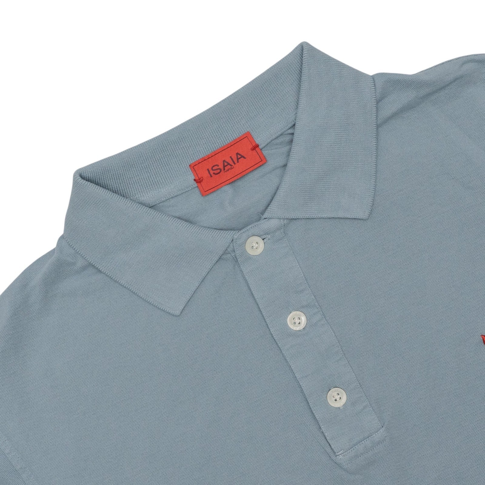 575$ ISAIA NAPOLI Garment Dyed Cotton Piquet Short Sleeve Polo Light Blue Size M