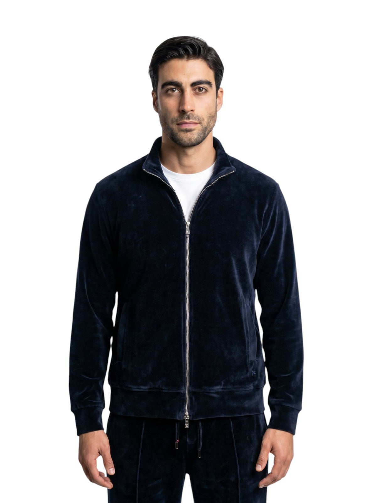 $2800 ISAIA NAPOLI Dark Blue Tracksuit Jogging Velvet Cotton - Cashmere Size M