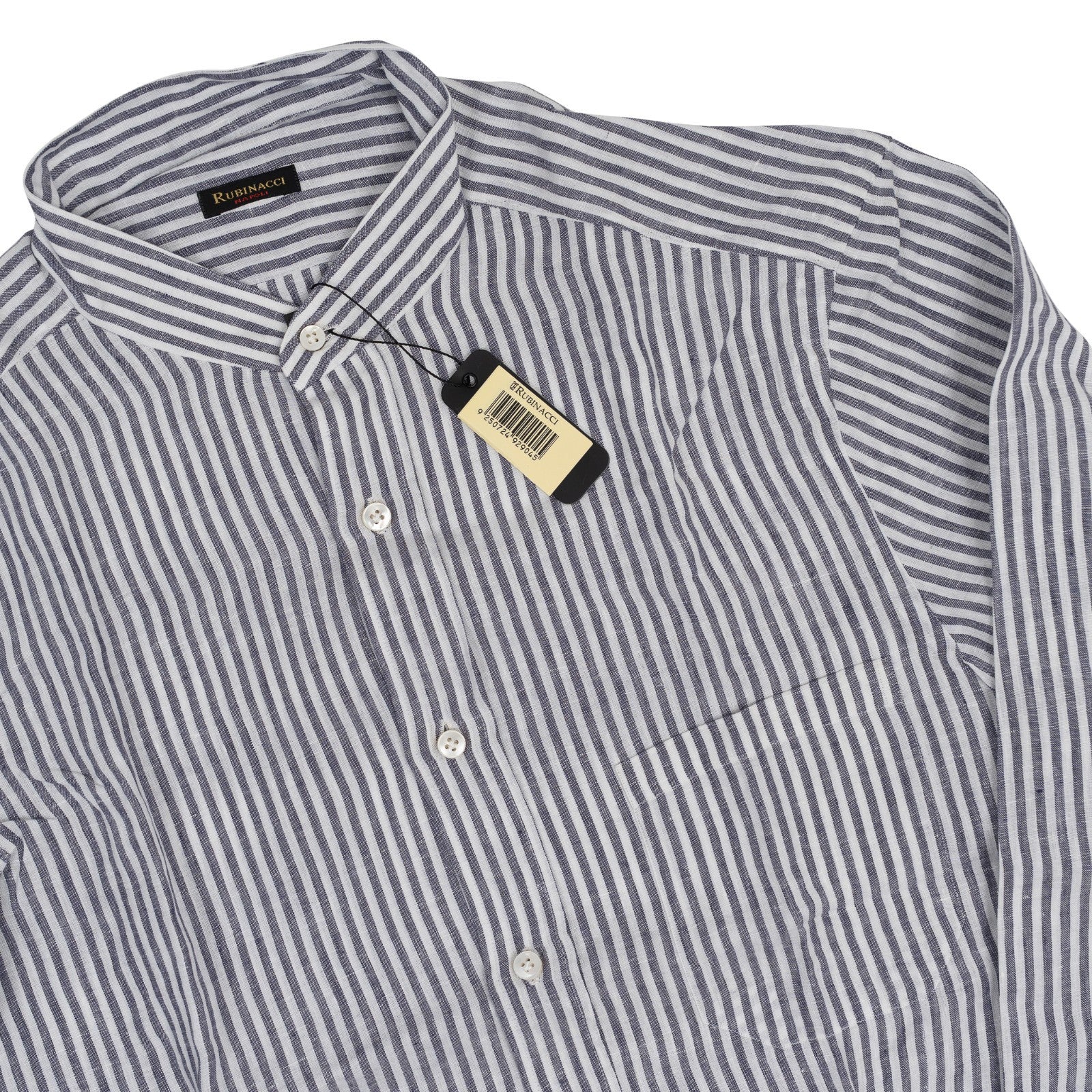 650$ RUBINACCI NAPOLI Blue Hand-Sewn Striped Guru Shirt 100% Linen Size L    6P