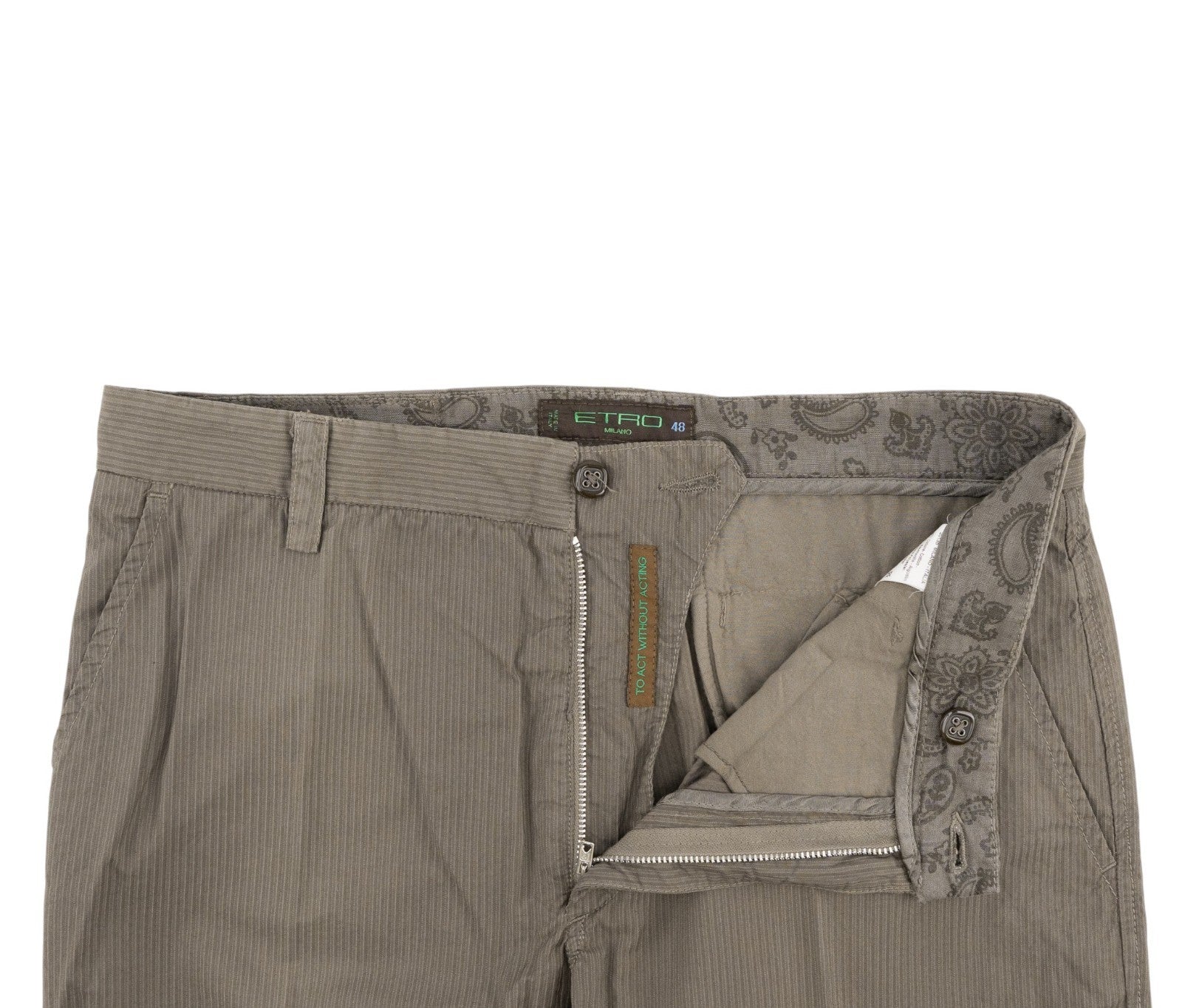 780$ ETRO MILANO Taupe Gray Fine Cotton Pant Straight Leg Made in Italy
