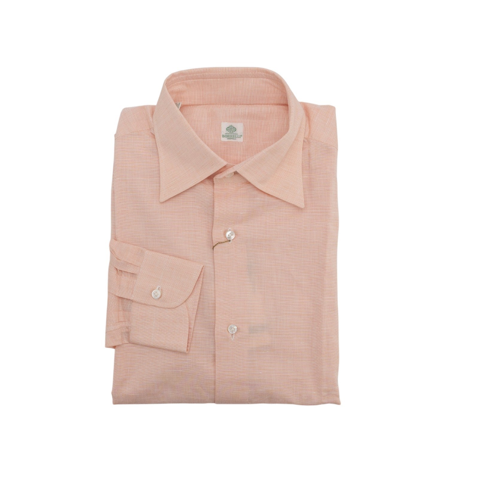 450$ LUIGI BORRELLI Dress Shirt Solmon Pink 100% Cotton 8 Hand Steps 15.5-39