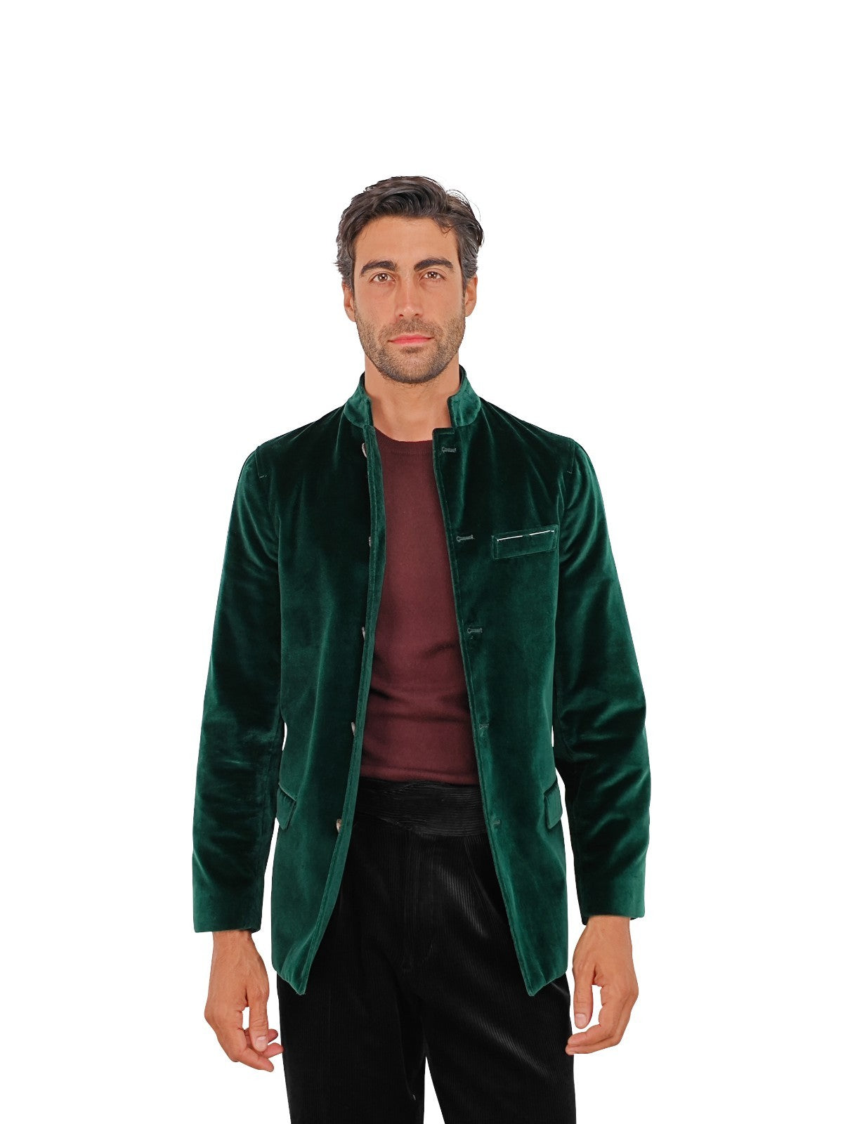 $1960 RUBINACCI NAPOLI "Vienna" Bottle Green 5 Buttons Guru Jacket Velvet Cotton