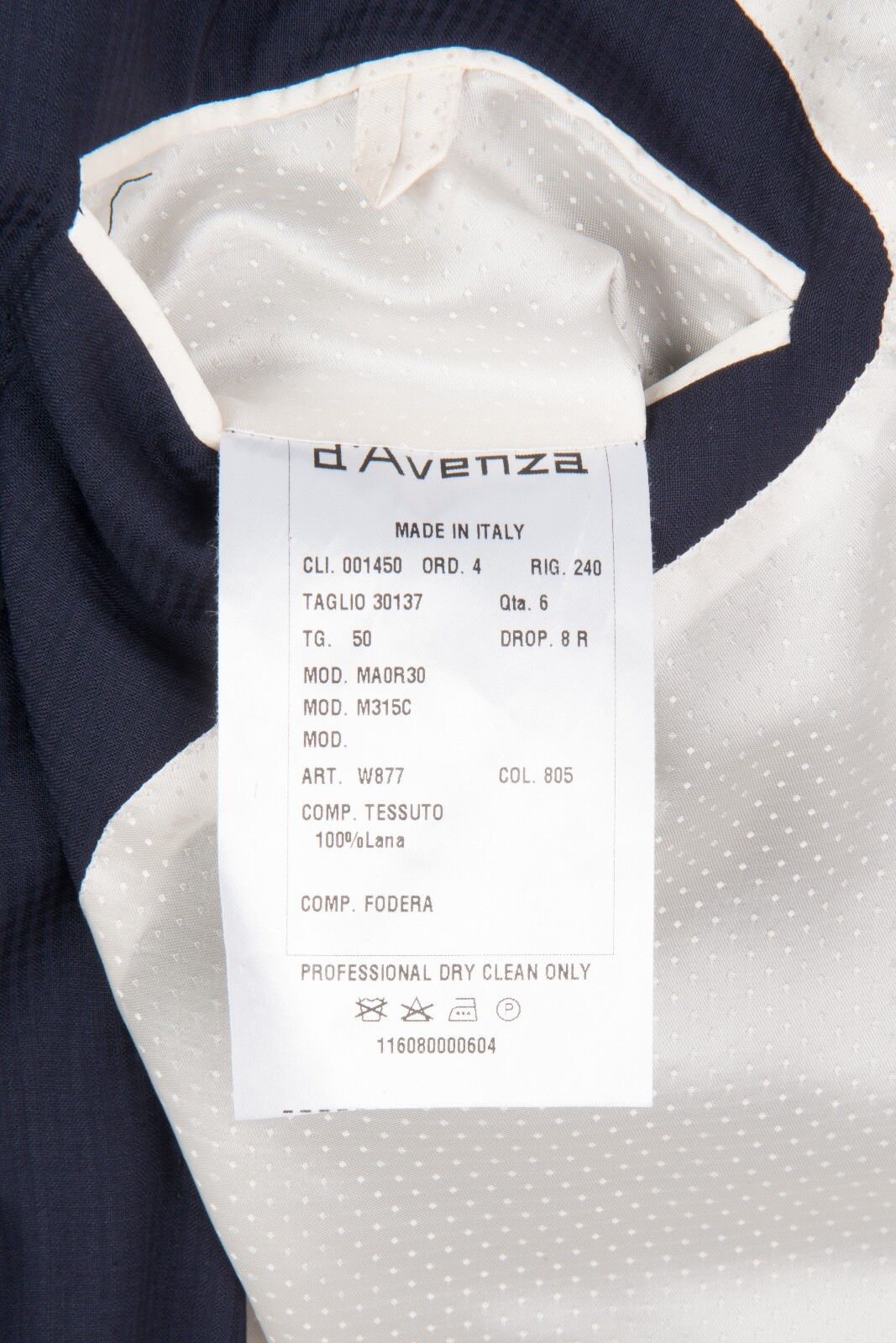 $2480 D'AVENZA Blue Wool Jacket Double-Breasted Sewn in Italy 40 US / 50 EU Slim