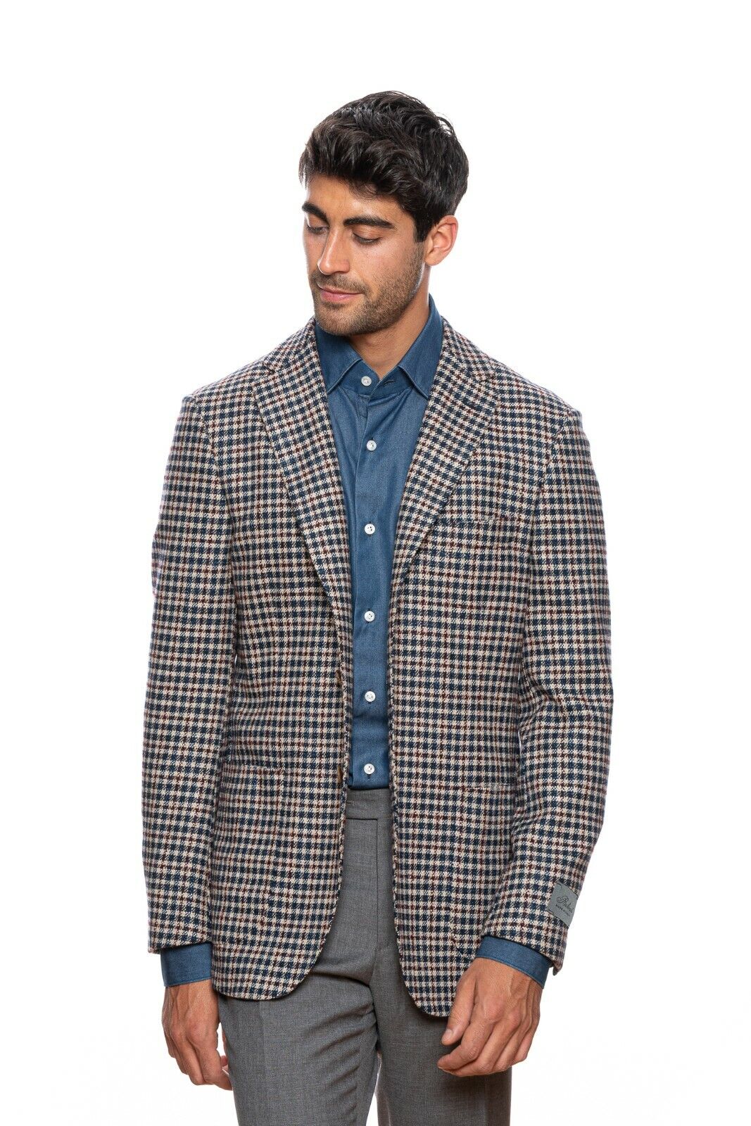 $2085 BELVEST Wool Silk Check Jacket Blazer 40 US / 50 EU Drop 7R   F/W 2018