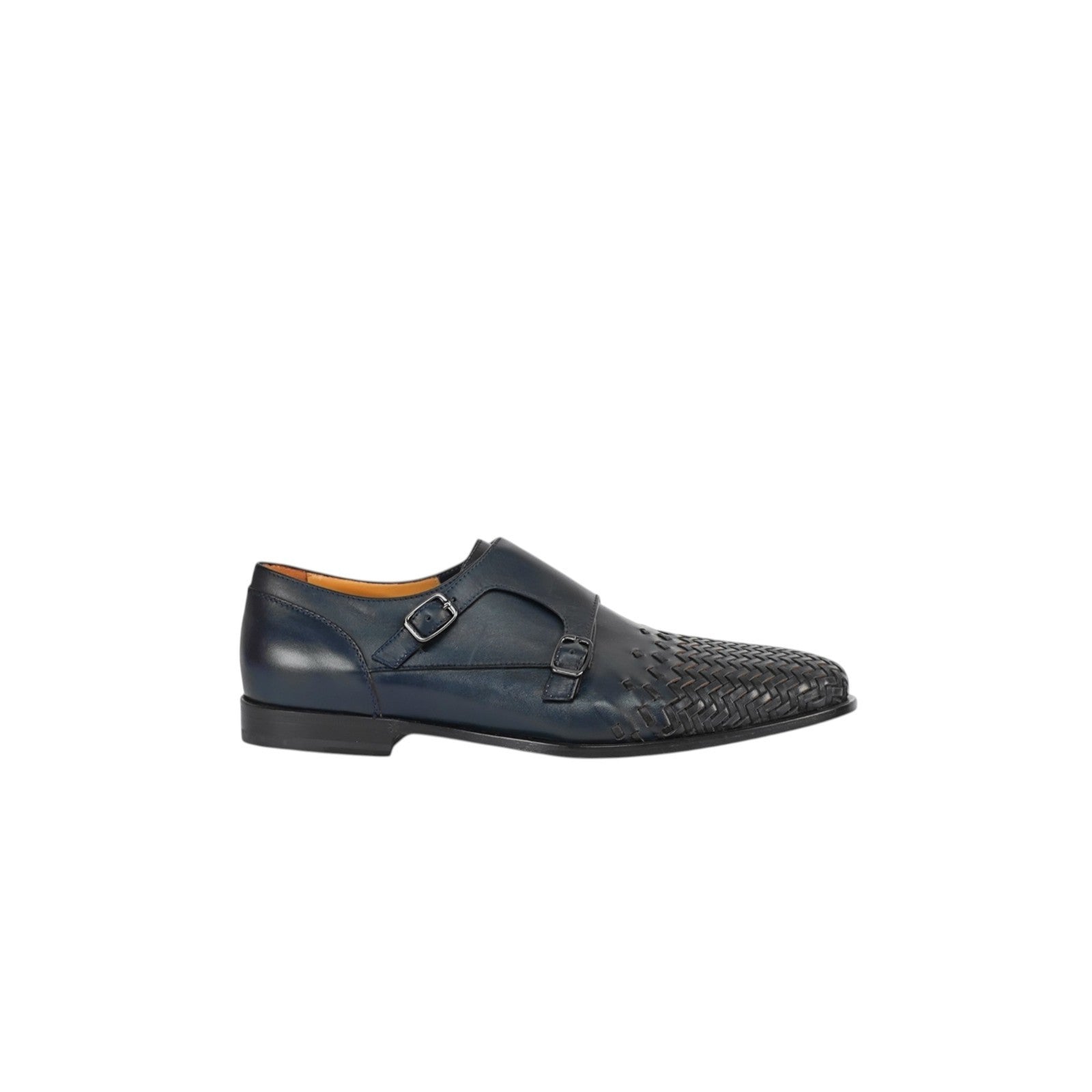 1250$ TESTONI Camogli Double Monk Shoes Woven Antique Calf Navy 8 UK 9 US 42 IT