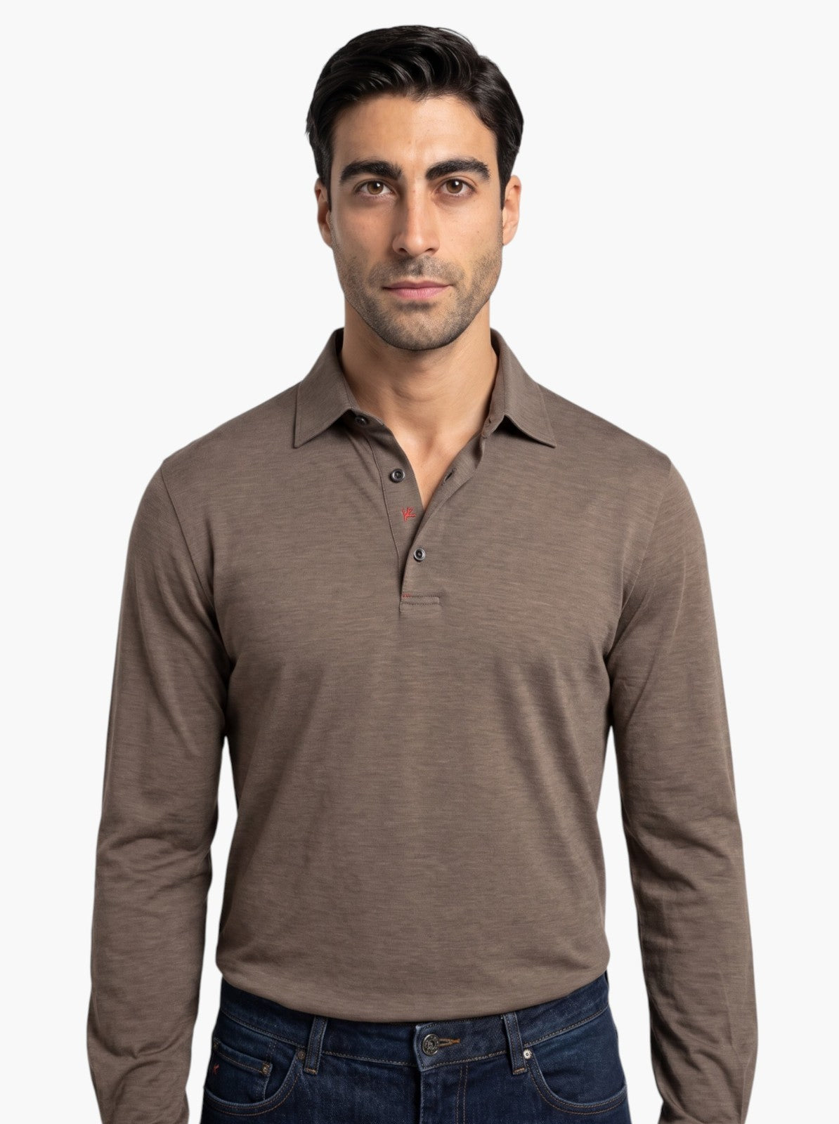 1050$ ISAIA NAPOLI Brown Handmade Polo Long Sleeve Fine Cotton Silk Size XS
