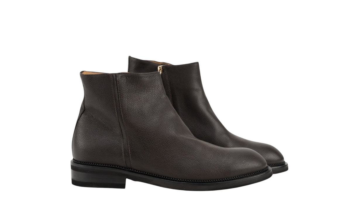 1550$ TESTONI Ankle Zip Boot Shoes Grain Calf Dark Brown 8 UK / 9 US / 42 IT
