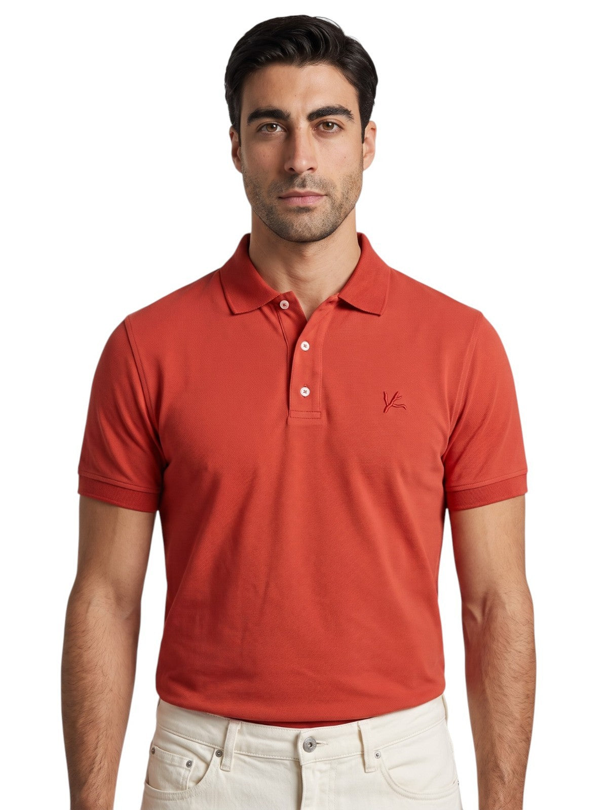 575$ ISAIA NAPOLI Garment Dyed Cotton Piquet Short Sleeve Polo Orange Size M
