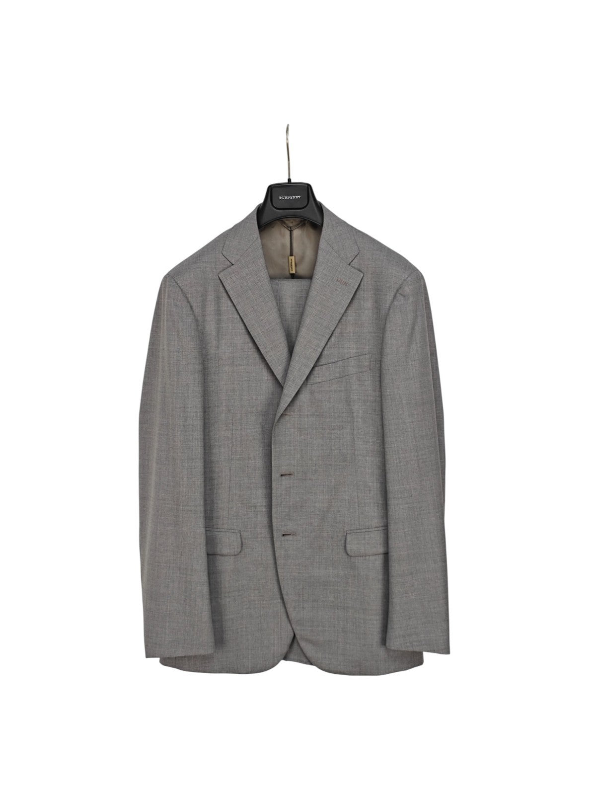 $1800 BURBERRY LONDON Gray Solid Suit Fine Wool Super 110's Regular