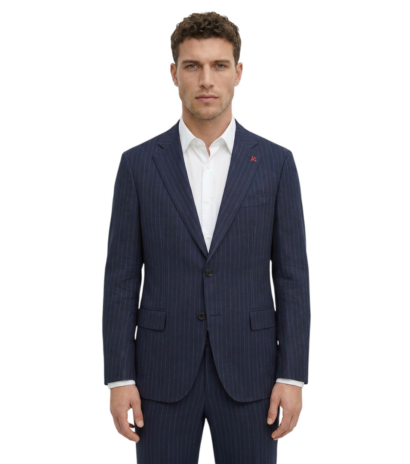 $6650 ISAIA "Domenico" Blue Striped Suit Wool - Linen 42 US / 52 EU  7R