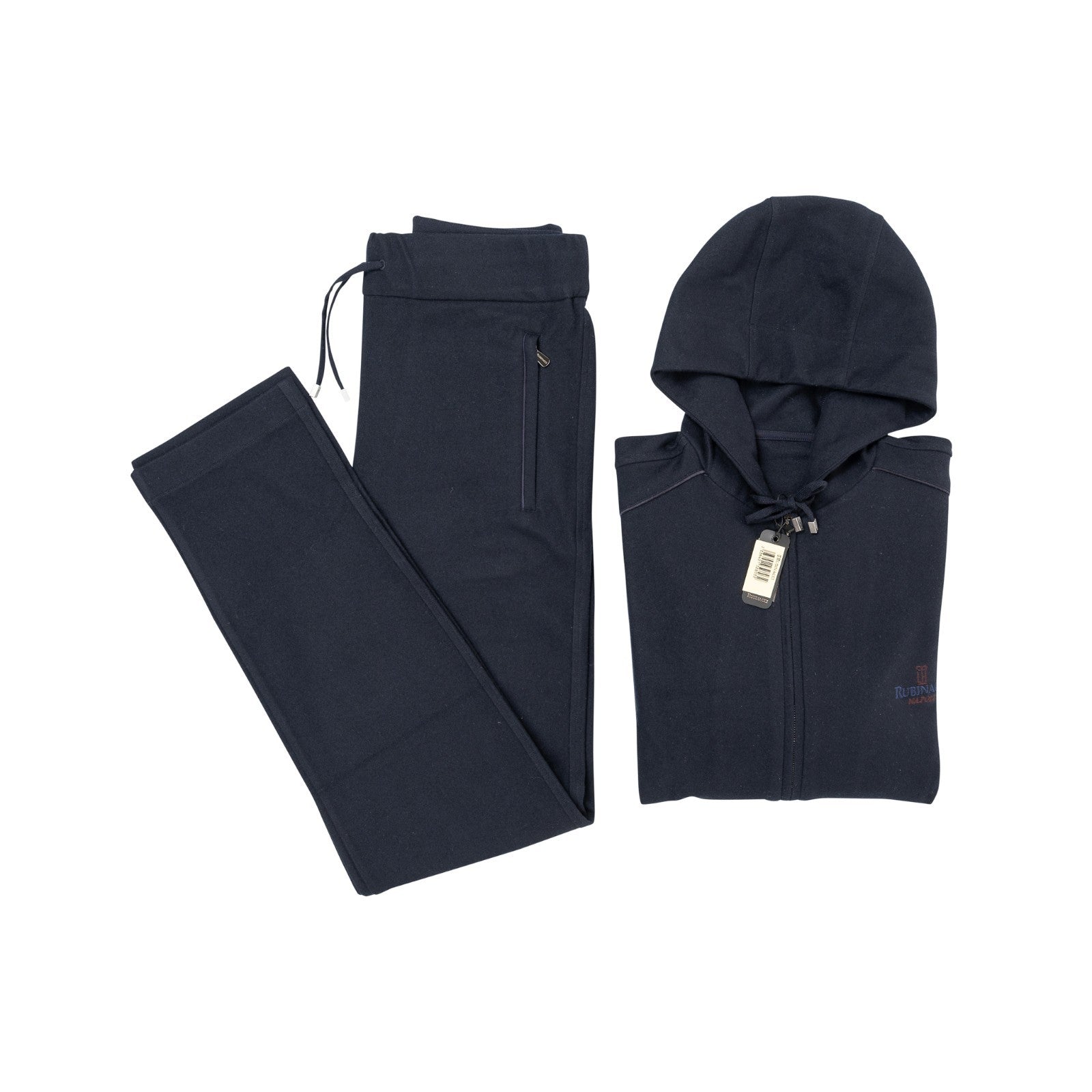 $2600 RUBINACCI Blue Hooded Tracksuit LORO PIANA Wool Cashmere + Leather Details