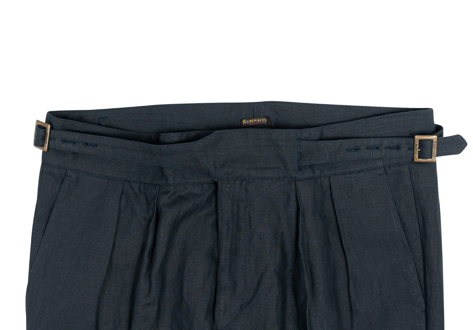 670$ RUBINACCI NAPOLI "Manny" Dark Blue High Rise Pant 100% Linen 38 US / 54 EU