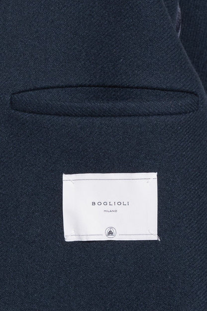 $1800 BOGLIOLI MILANO Blue Single Breasted Solid Long Coat Heavy Twill Wool
