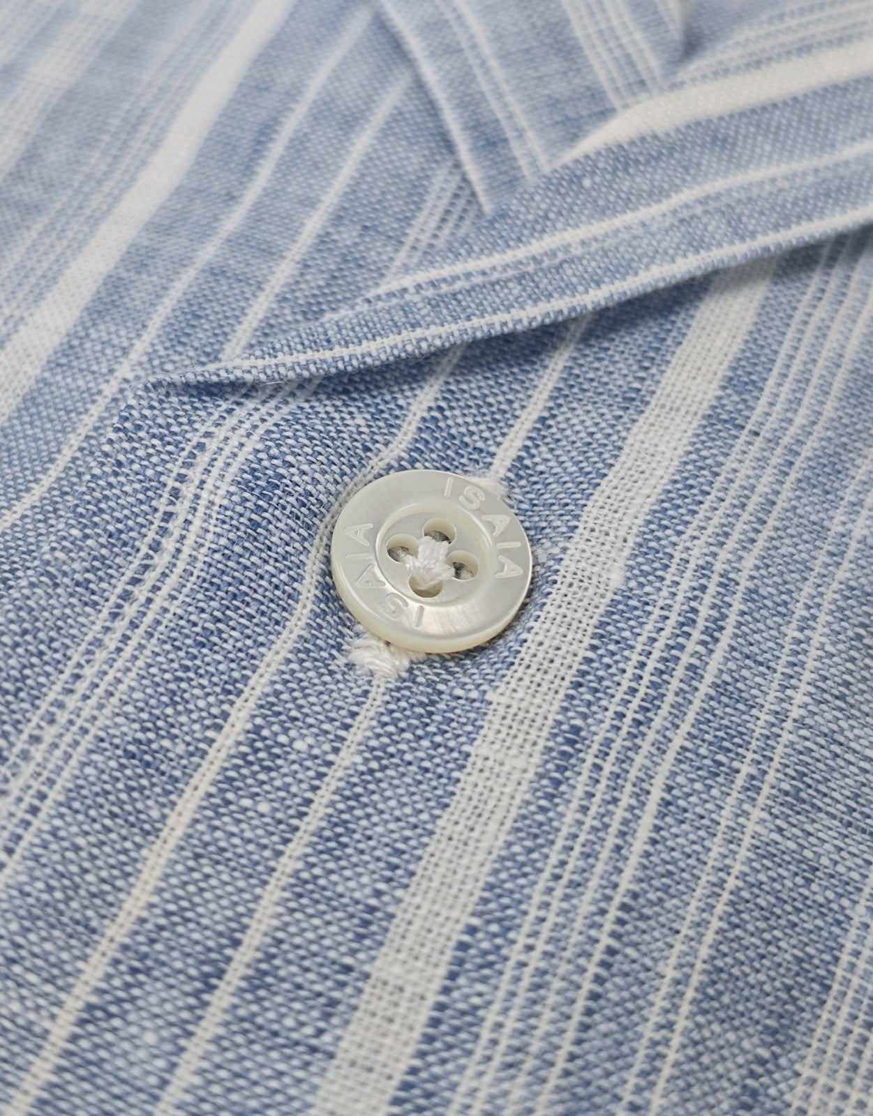 790$ ISAIA NAPOLI Blue Casual Shirt Camp Collar Short Sleeve 100% Linen 16 - 41