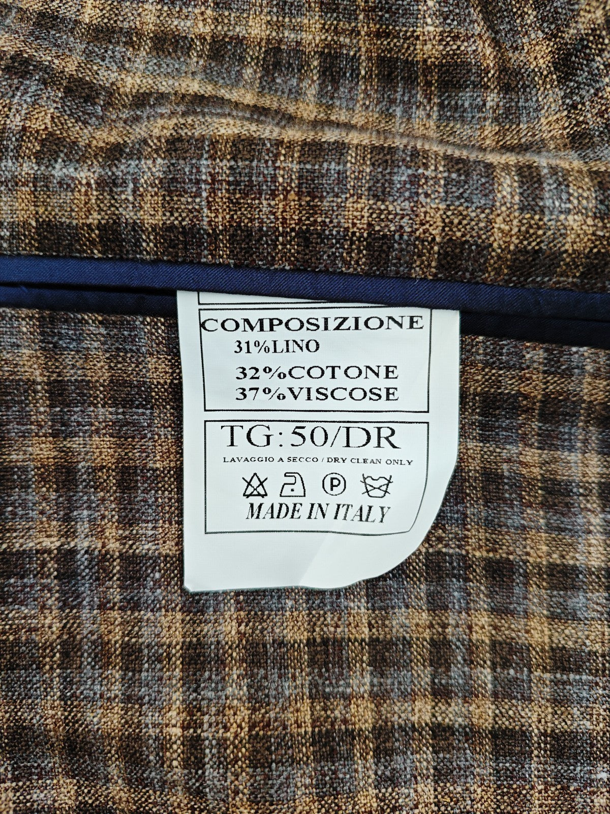 $1950 RUBINACCI NAPOLI Brown Checks Jacket Sport Coat Linen Cotton 40 US / 50 EU