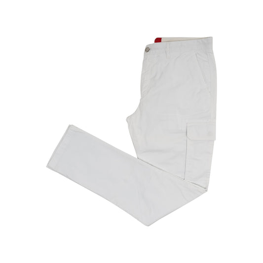 690$ ISAIA NAPOLI White Cargo Trousers Pant Satin Cotton Slim Fit