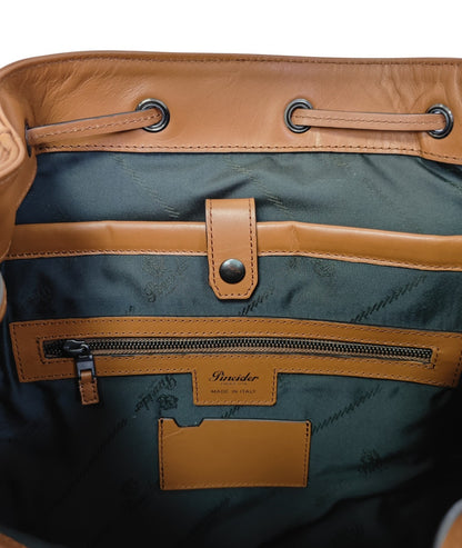 1980$ PINEIDER FIRENZE Brown Grain Calf Multiple Backpack Travel Weekender