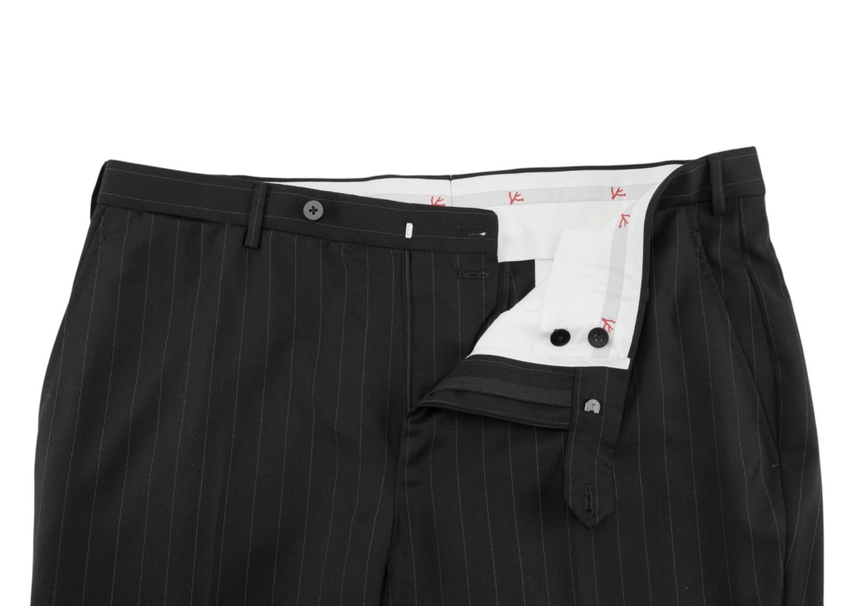 $6600 ISAIA "Gregorio" Black Hand-Sewn Suit Fine Wool Striped 46 US / 56 EU 8R