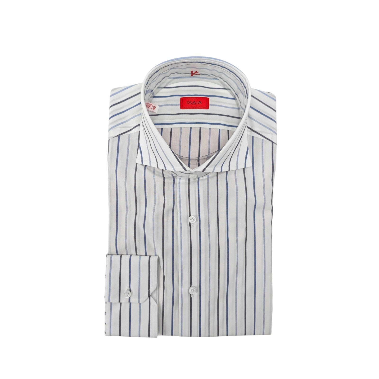 730$ ISAIA NAPOLI "Mix" Dress Shirt White - Blue Striped Fine Cotton 15.75 - 40