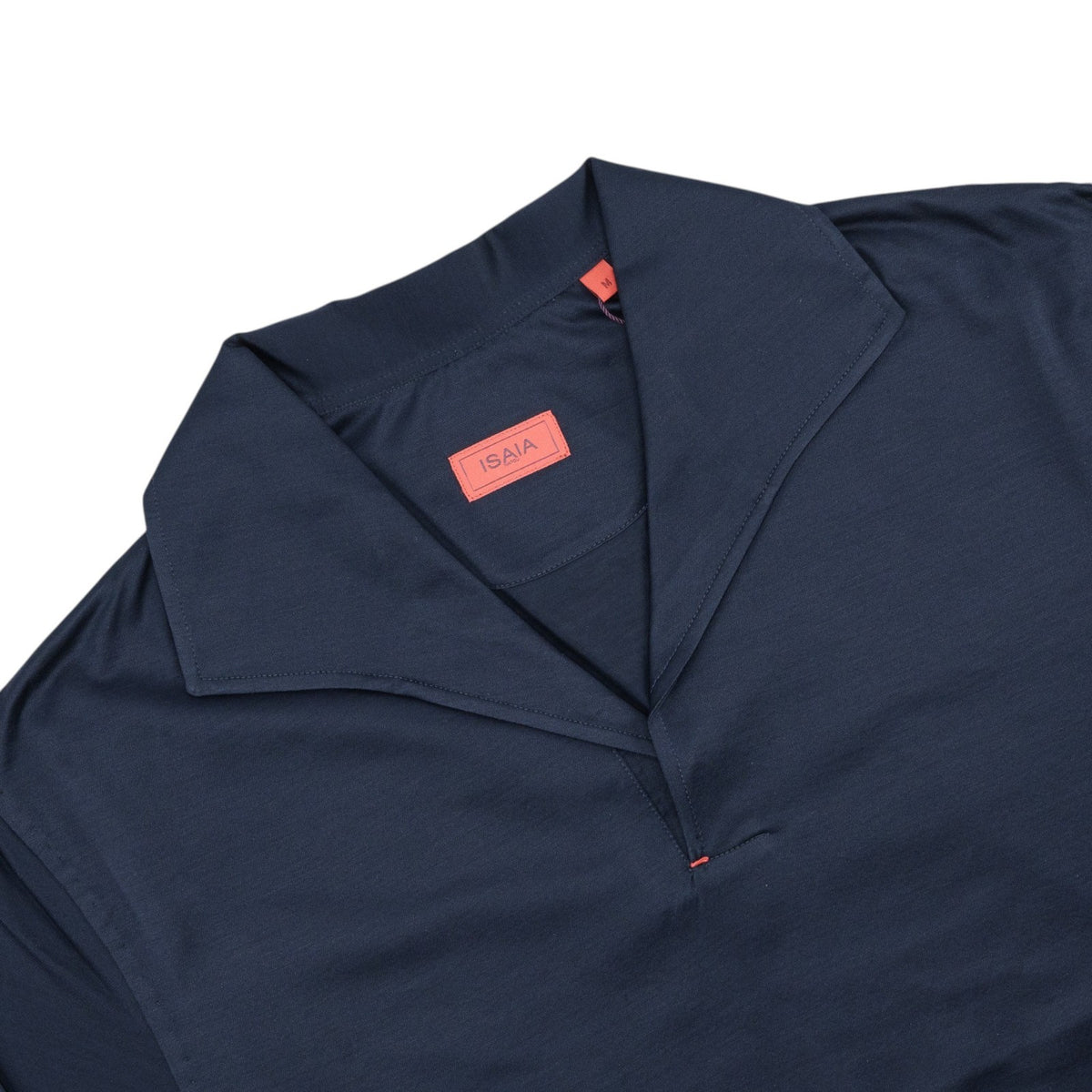 850$ ISAIA Blue Navy Camp Collar Polo Long Sleeve 100% Cotton Lisle Size M