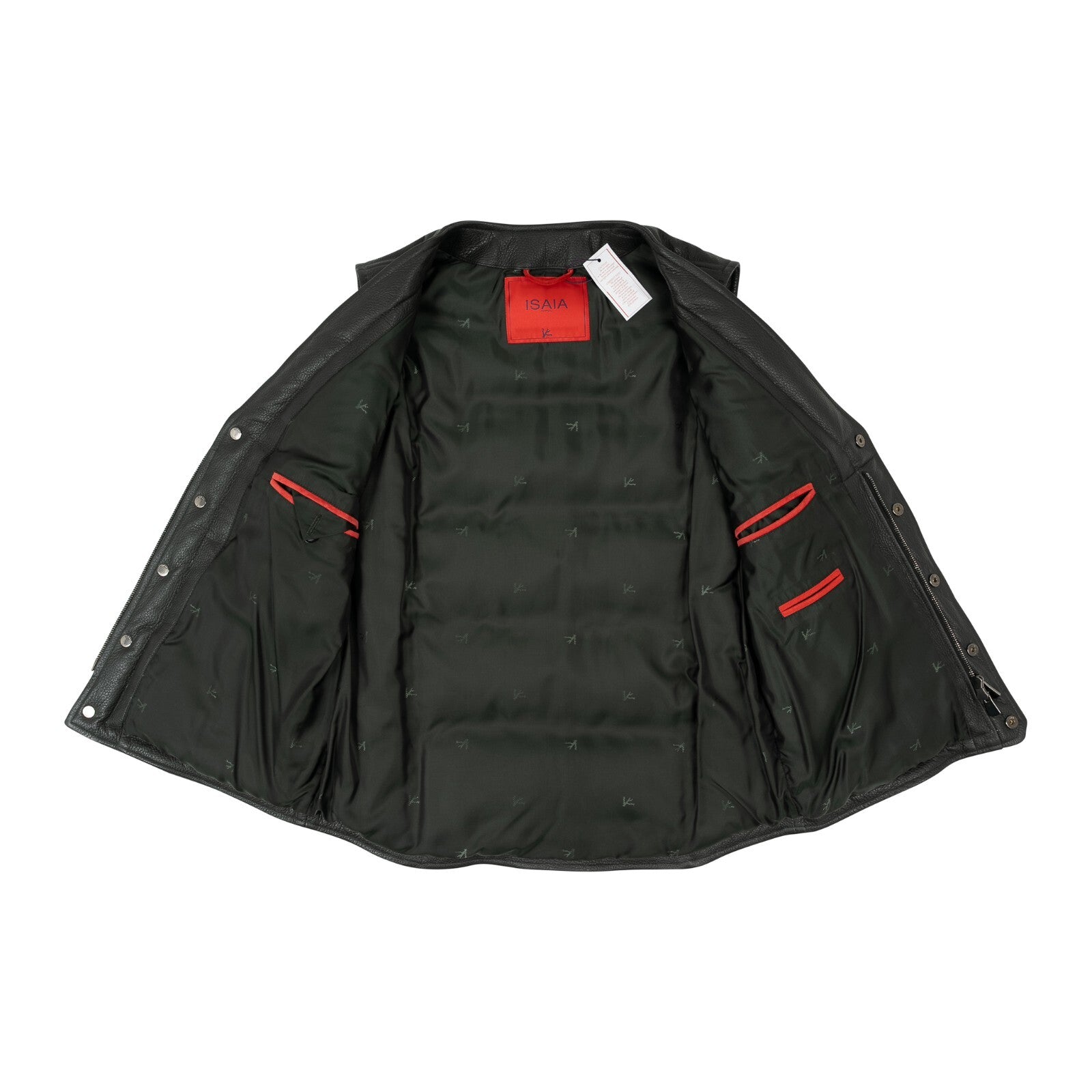 4800$ ISAIA NAPOLI Charcoal Padded Vest Jacket Deerskin Leather 38 US / 48 EU