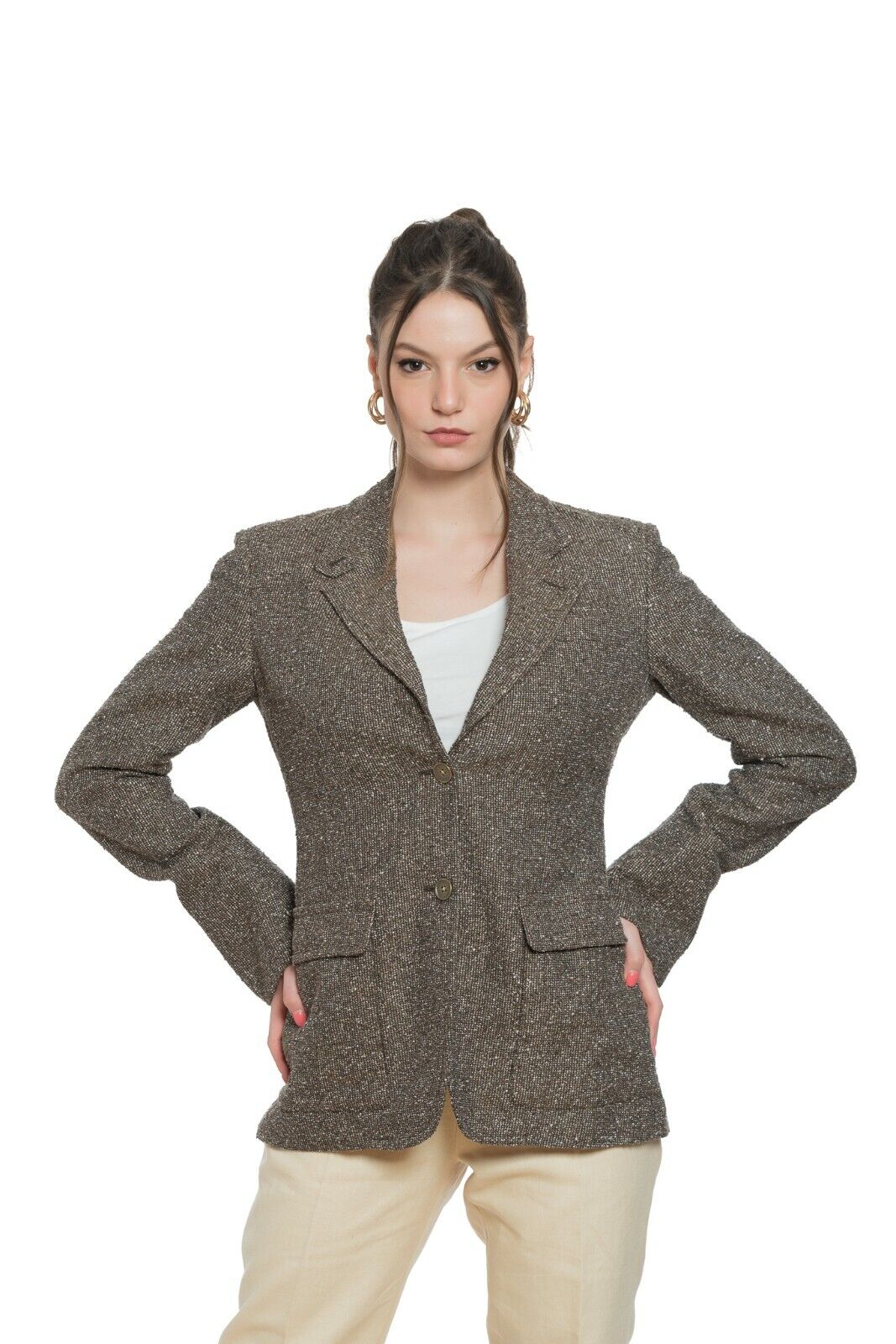 1850$ BELVEST Linen Cotton Brown Woman Martingale Jacket 42 IT / 6 US / 38 FR