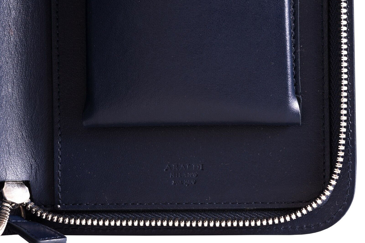 ARALDI MILANO 1930 Ocean Blue TAMPONATO Leather Clutch Bag Travel Wallet Handbag