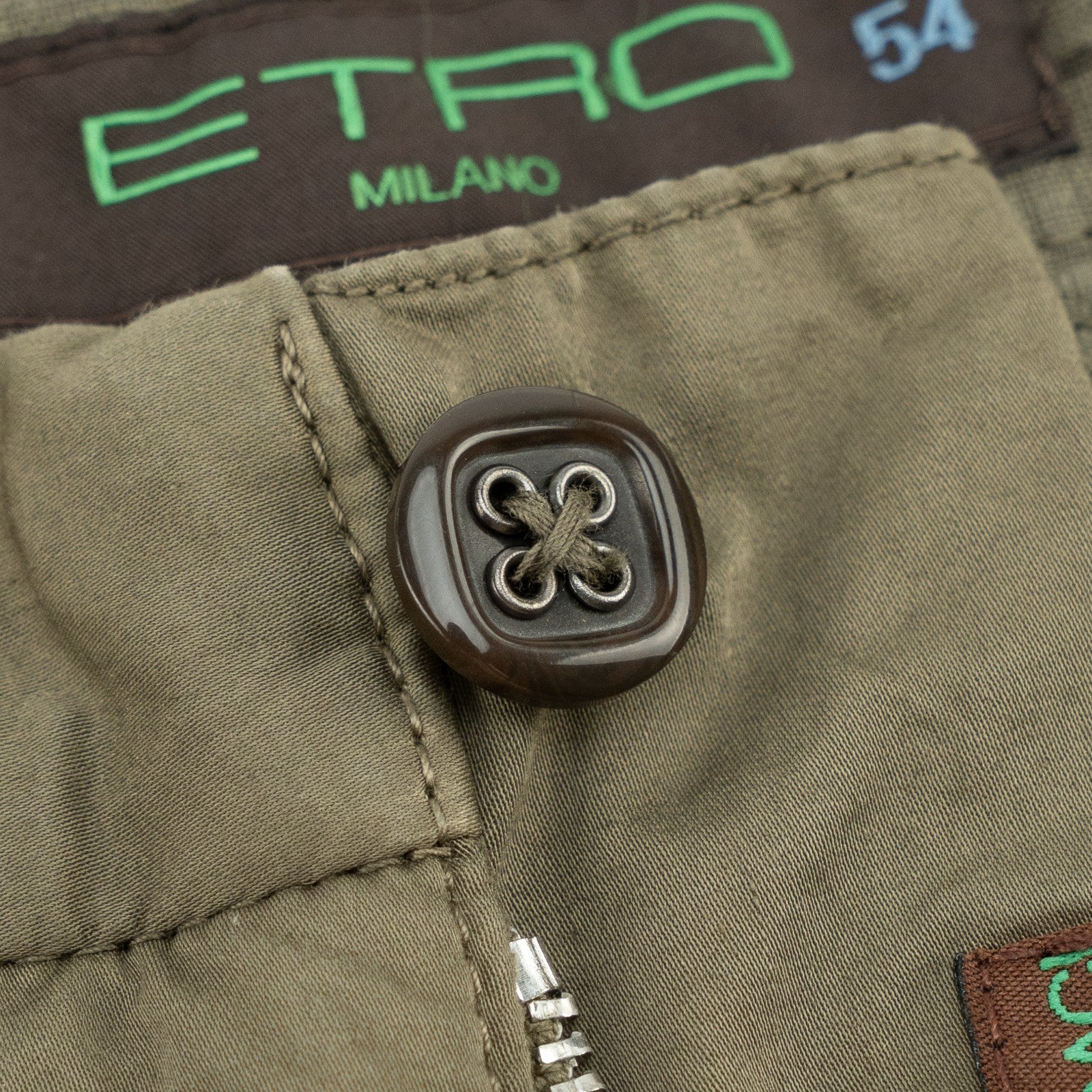 780$ ETRO MILANO Olive Green Fine Cotton Pant Straight Leg 38 US / 54 EU
