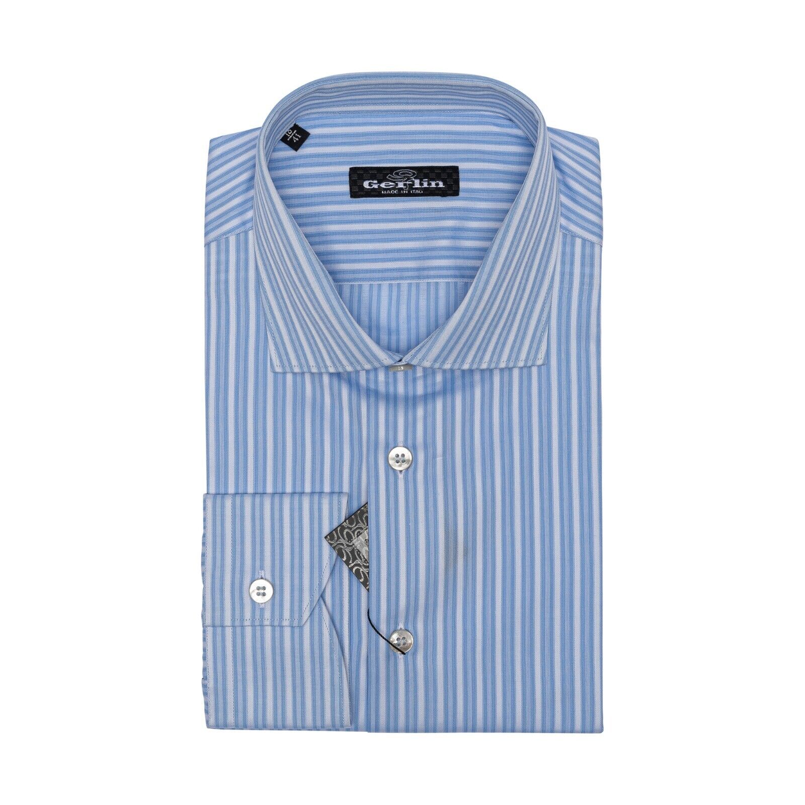 690$ LUXURY GERLIN Shirt Striped Blue SOYELLA Cotton 16 - 41 3O BIJAN