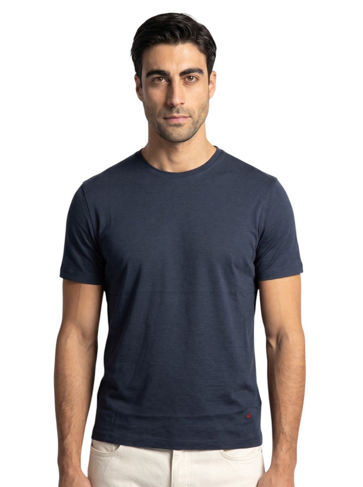 650$ ISAIA NAPOLI Pelleovo Cotton Jersey Blue Short Sleeve Handmade T-Shirt