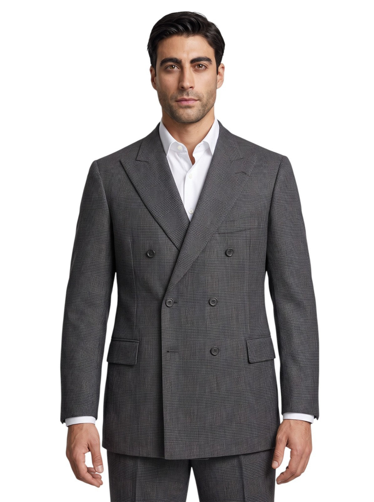 $3475 RUBINACCI NAPOLI Double Breasted Suit Gray Wool Glen Plaid  40 US / 50 EU