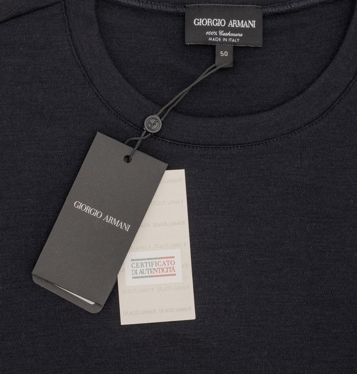 1400$ GIORGIO ARMANI Blue Midnight T-Shirt Interlock 100% Cashmere 40 US 50 IT