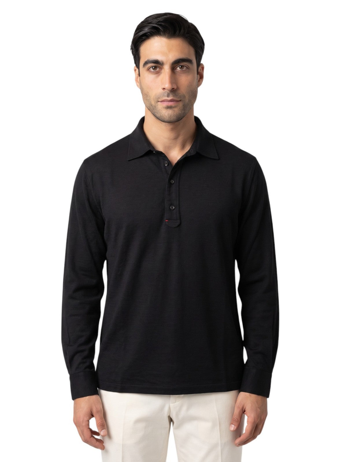 1200$ ISAIA NAPOLI "Iconico" Black Knit Polo Sweater Wool Hand-Sewn XXL