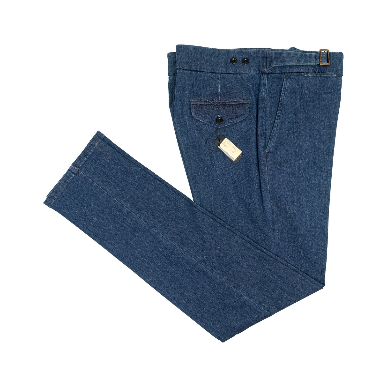 625$ RUBINACCI NAPOLI "Genny" Blue Denim Cotton High Rise Pant 40 US / 56 EU