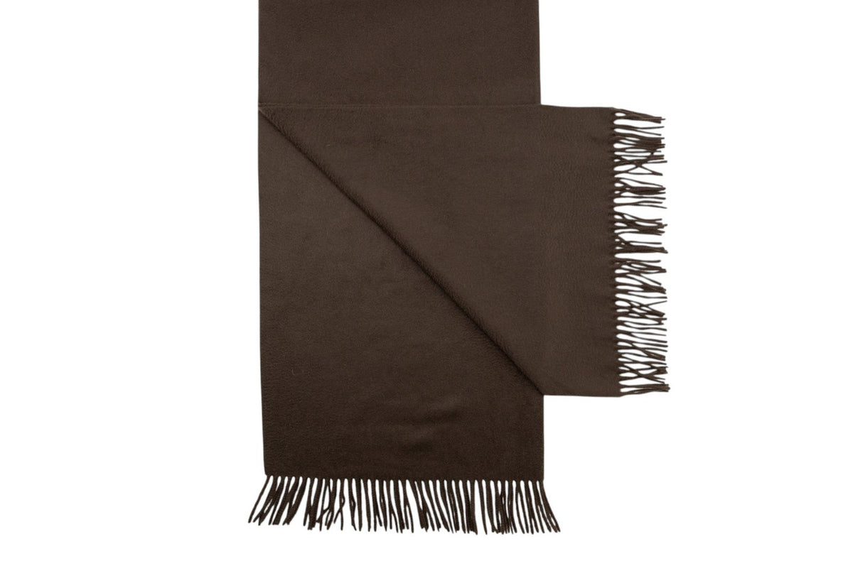 2000$ LORO PIANA Dark Brown 100% Cashmere Fringed Scarf