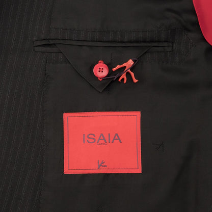 $6600 ISAIA "Gregorio" Black Hand-Sewn Suit Fine Wool Striped 44 US / 54 EU 7R