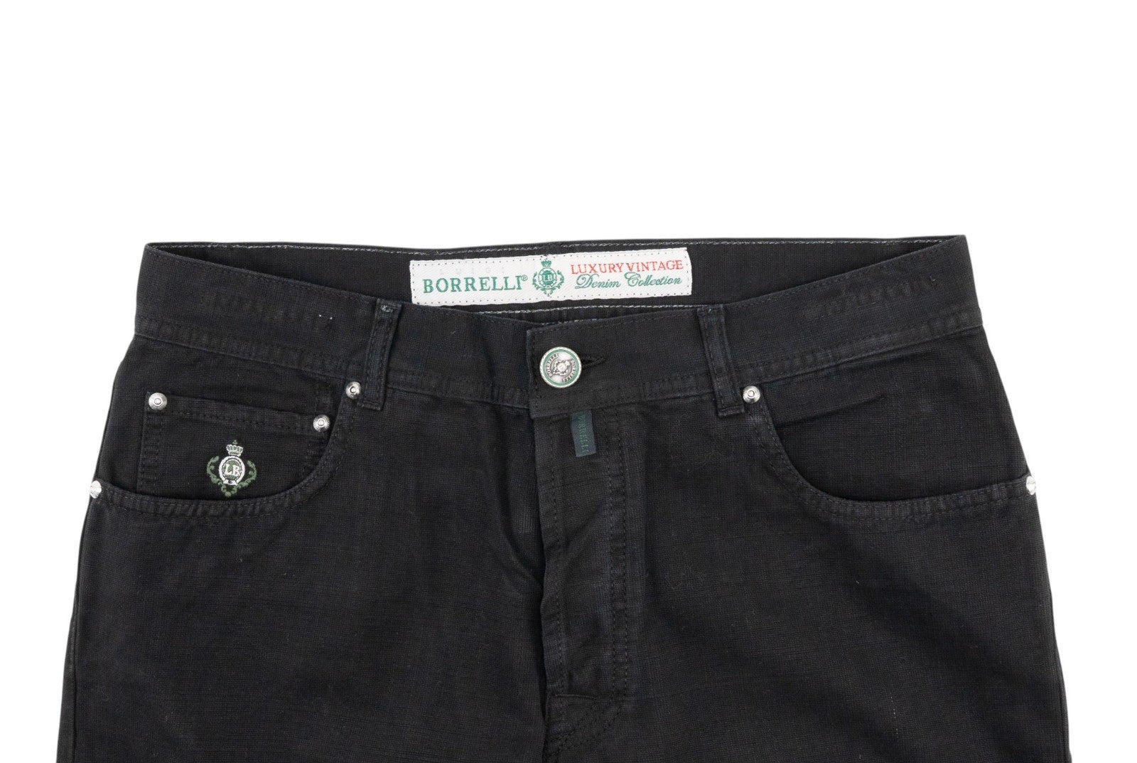 415$ LUIGI BORRELLI NAPOLI Black Denim Jeans Pant Cotton Made in Italy