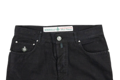415$ LUIGI BORRELLI NAPOLI Black Denim Jeans Pant Cotton Made in Italy