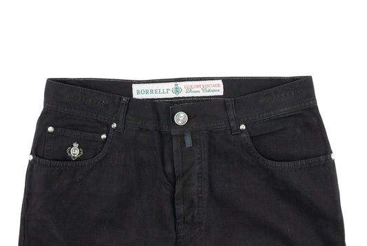 415$ LUIGI BORRELLI NAPOLI Black Denim Jeans Pant Cotton Made in Italy