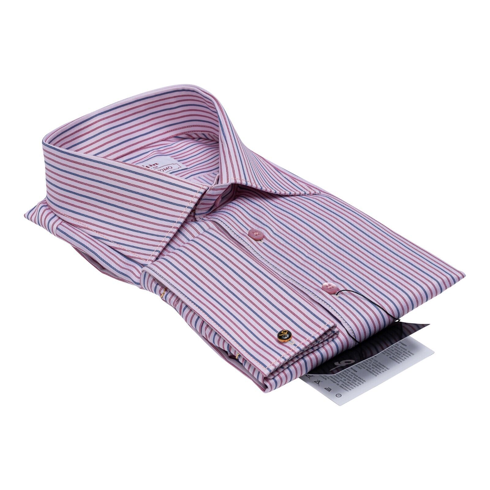 690$ LUXURY GERLIN Shirt Striped Dark Pink Cotton Twill 2E ZILLI
