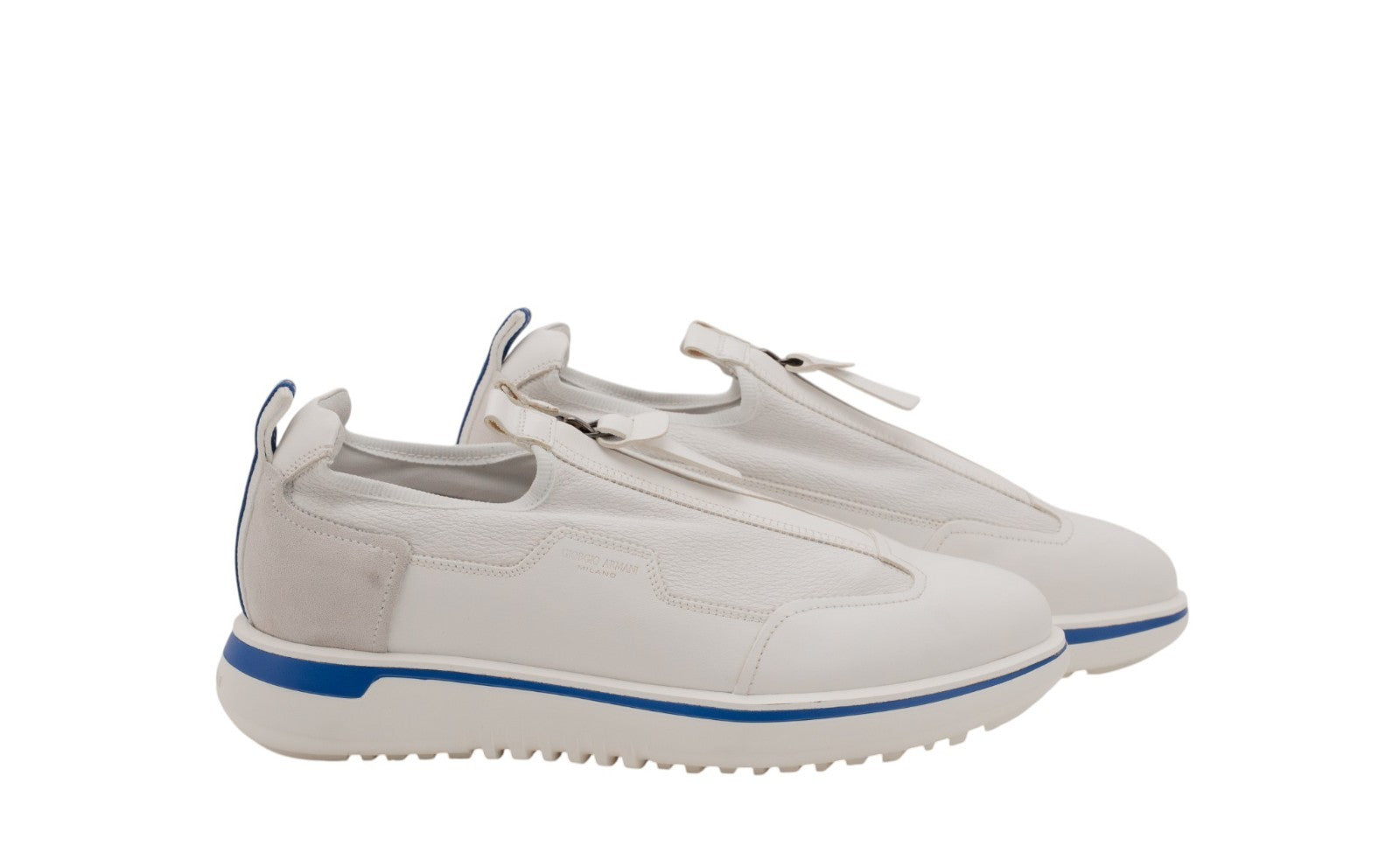 1450$ GIORGIO ARMANI Shoes Sneakers White Zip-Up Low-Top Leather 7 UK 8 US 41 IT