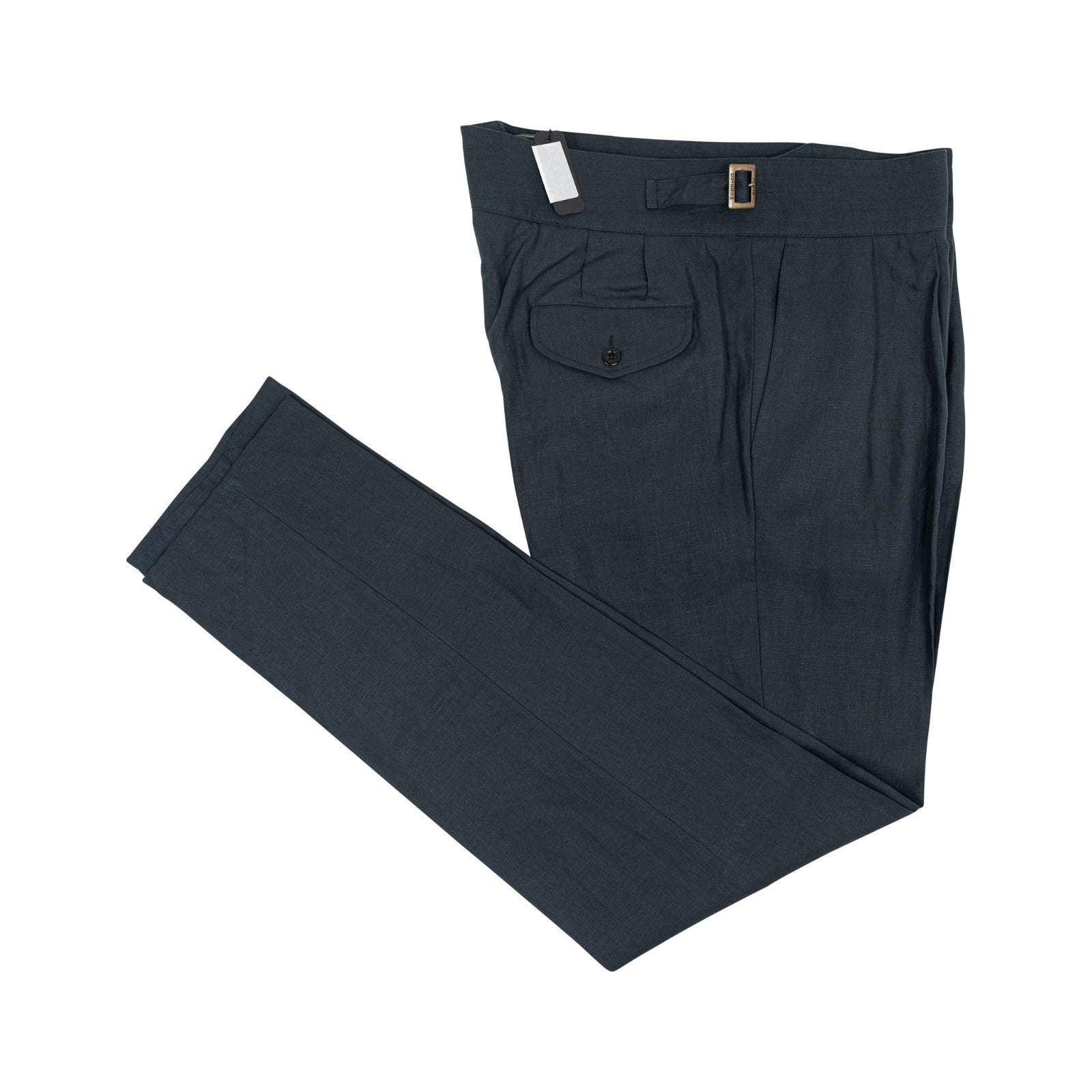 670$ RUBINACCI NAPOLI "Manny" Dark Blue High Rise Pant 100% Linen 38 US / 54 EU