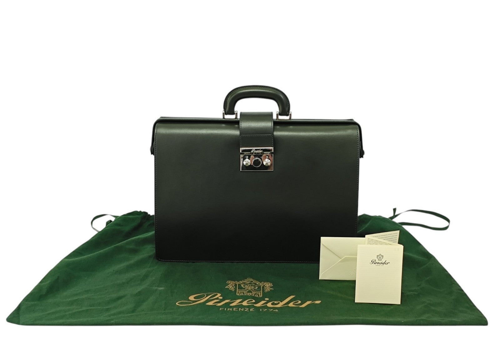 1520$ PINEIDER "Metro Smooth" Calf Diplomatic Briefcase Work Doctor Bag Green