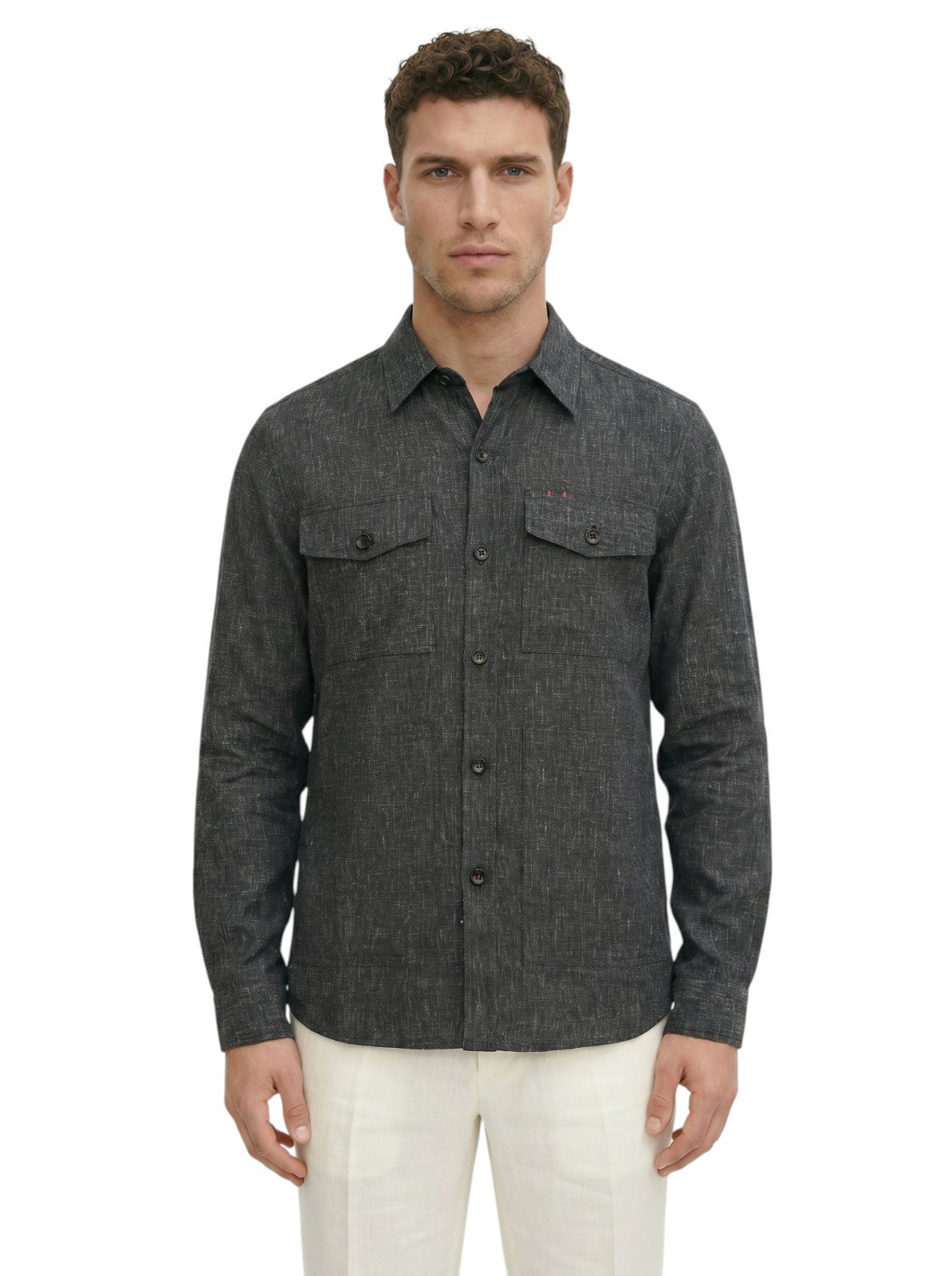 $1350 ISAIA NAPOLI Dark Gray Hand-Sewn Overshirt Jacket Linen - Wool Size S