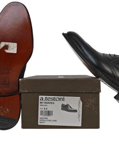 $1550 TESTONI Goodyear Bolognese Oxford Shoes Blue Midnight Calf De Luxe