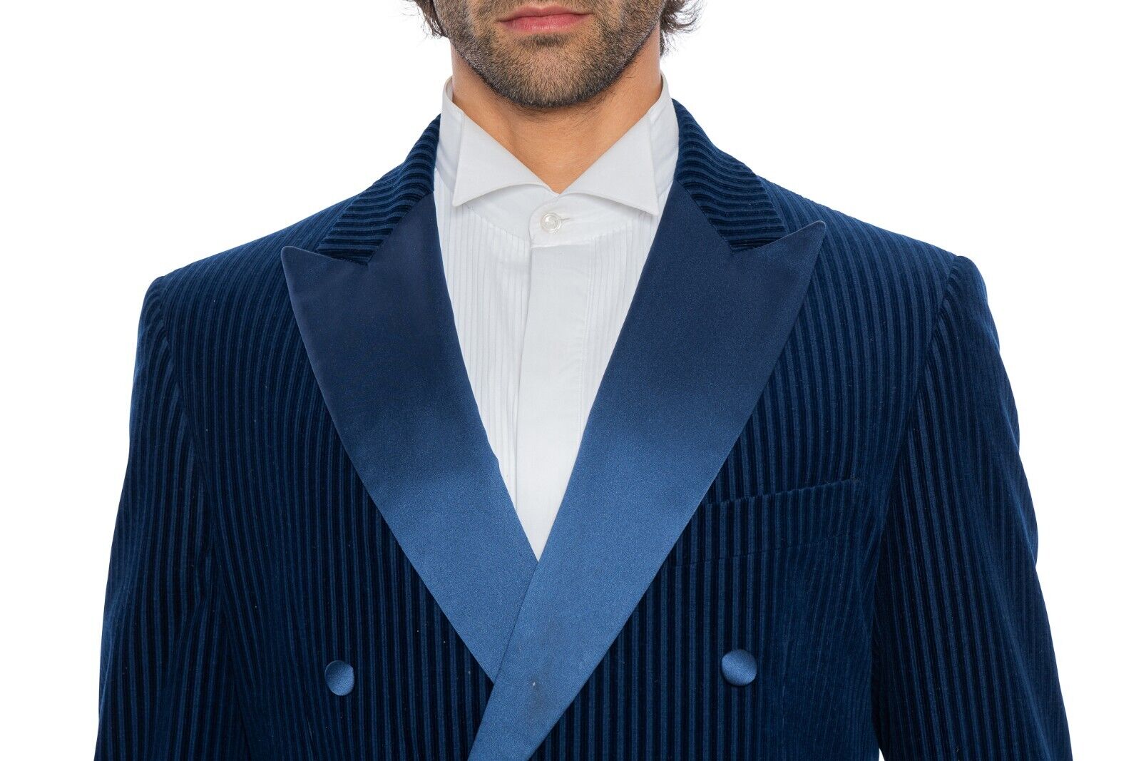 $3340 Belvest Blue Tuxedo Suit Corduroy Lapel Silk 40 US / 50 EU Drop 7R Slim