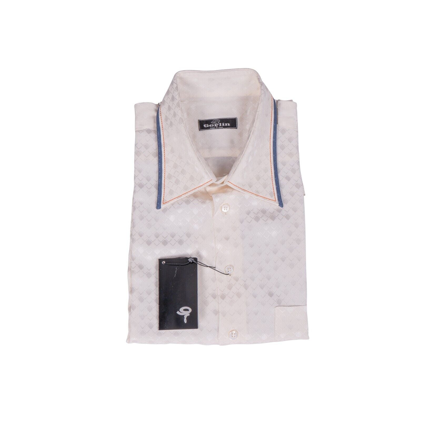 1400$ LUXURY GERLIN Ivory Shirt Short Sleeve Check 100% Silk 16-41  BIJAN