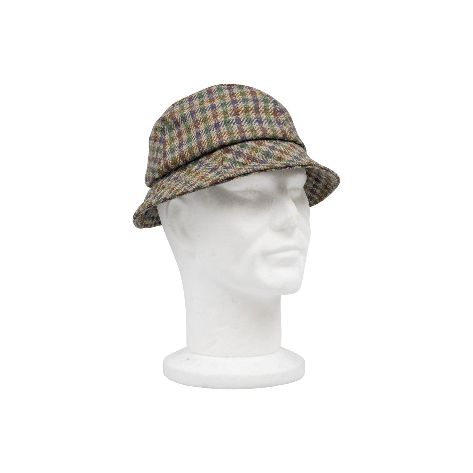 250$ RUBINACCI NAPOLI Taupe Made in England Wool Tweed Houndstooth Bucket Hat