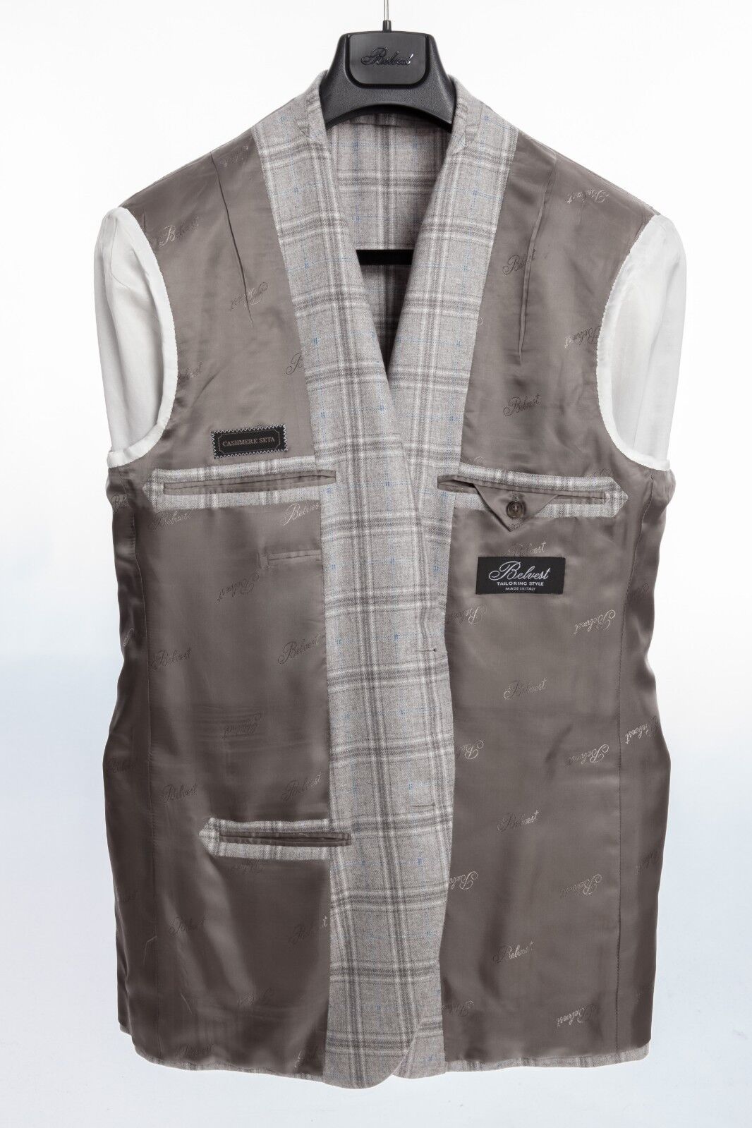 $2730 BELVEST Light Gray Check CASHMERE Jacket 46 US / 56 EU Drop 7R   F/W 2018
