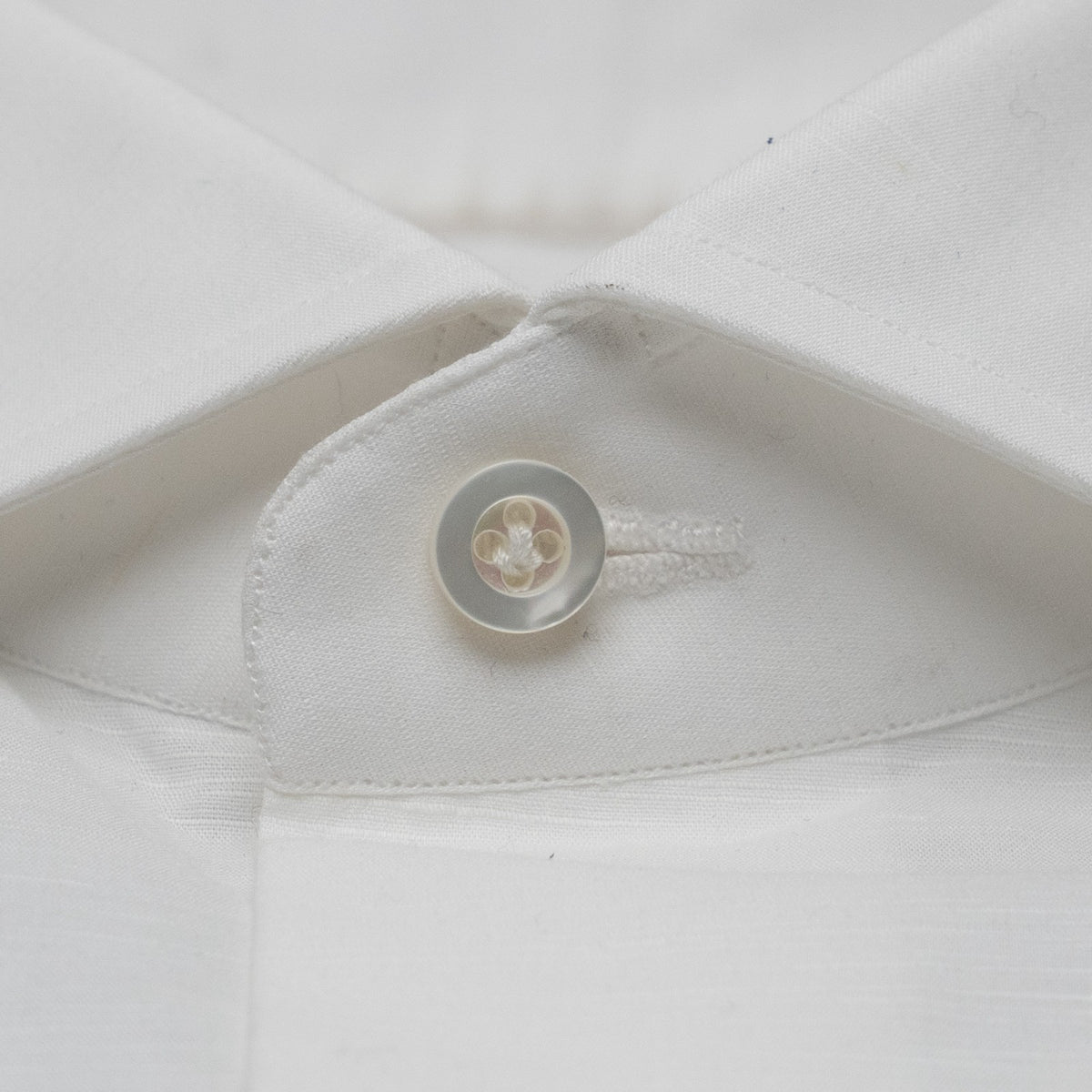 765$ ISAIA NAPOLI "Mix" Hand-Sewn Dress Shirt Cotton Linen White